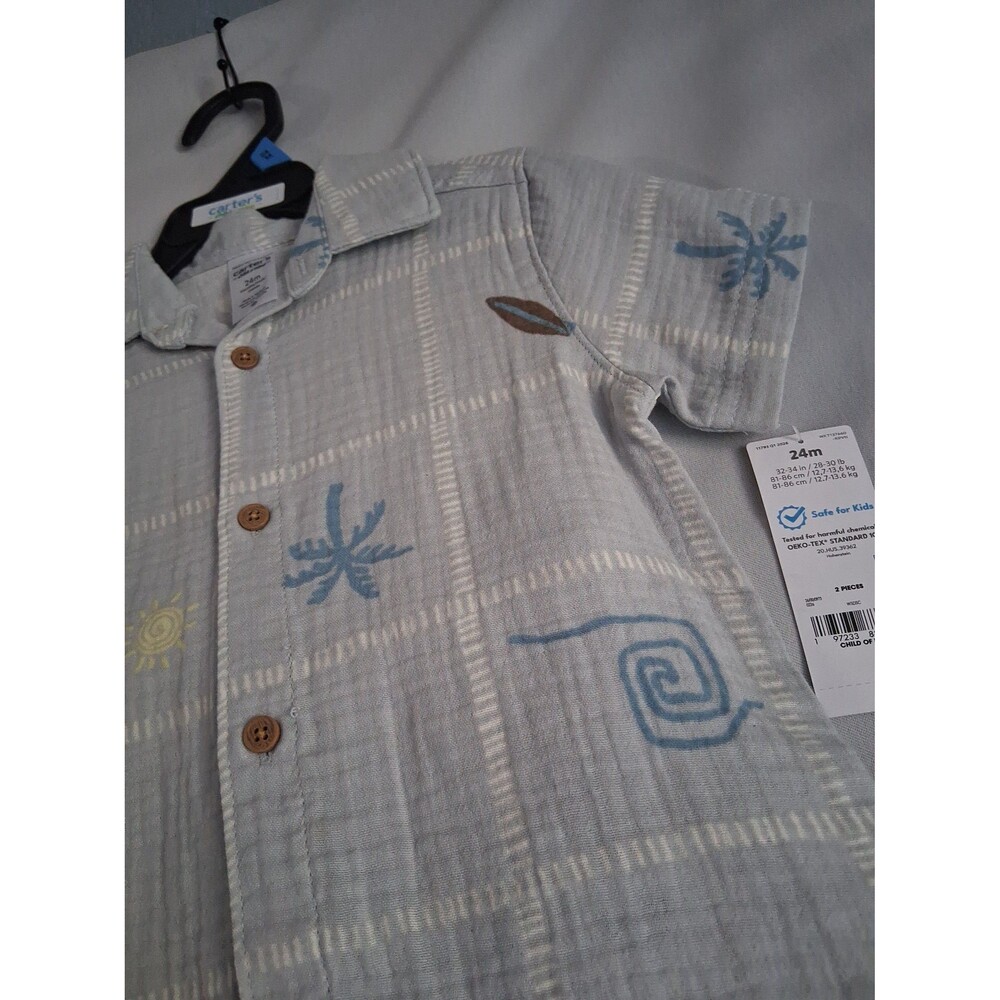 Carter's 24M Blue Hawaiian Print Button-Up Shirt & Shorts Set – New with Tags - Picture 1 of 6